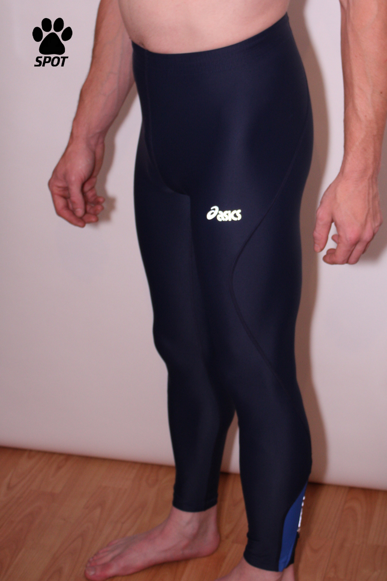Navy Asics running tights Left ZentaiSpot