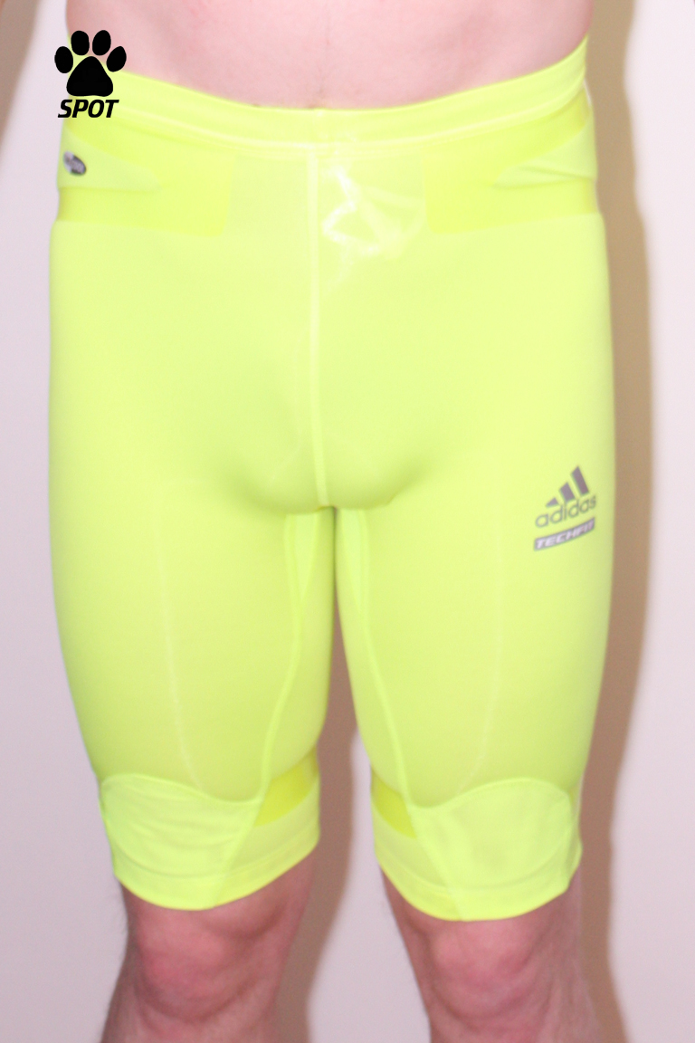 Yellow Techfit running shorts Front ZentaiSpot